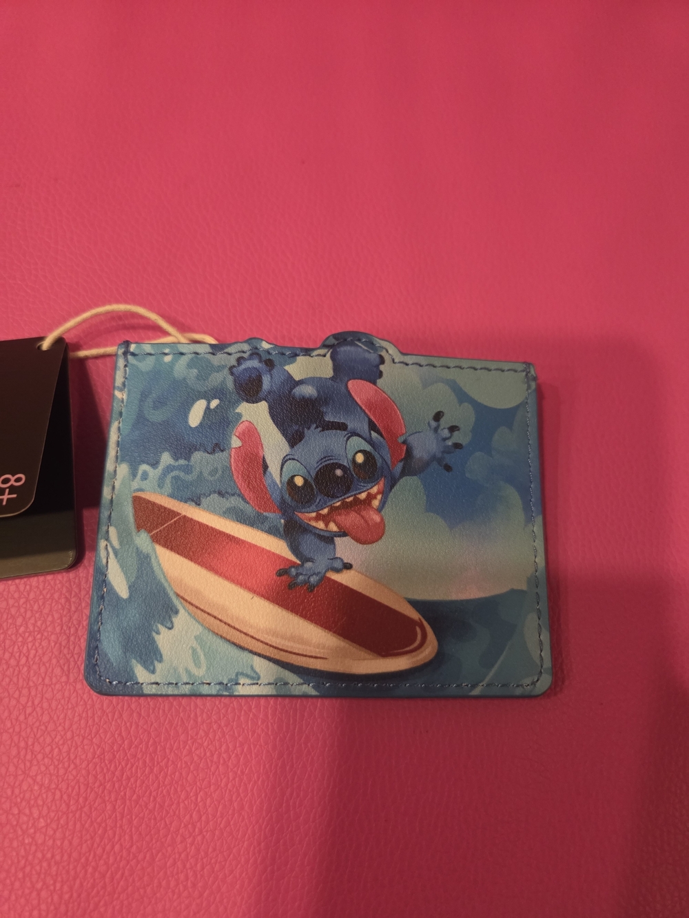 Loungefly Blue Stitch Surfing Card Holder with Pink Ear and Surfboard Accents